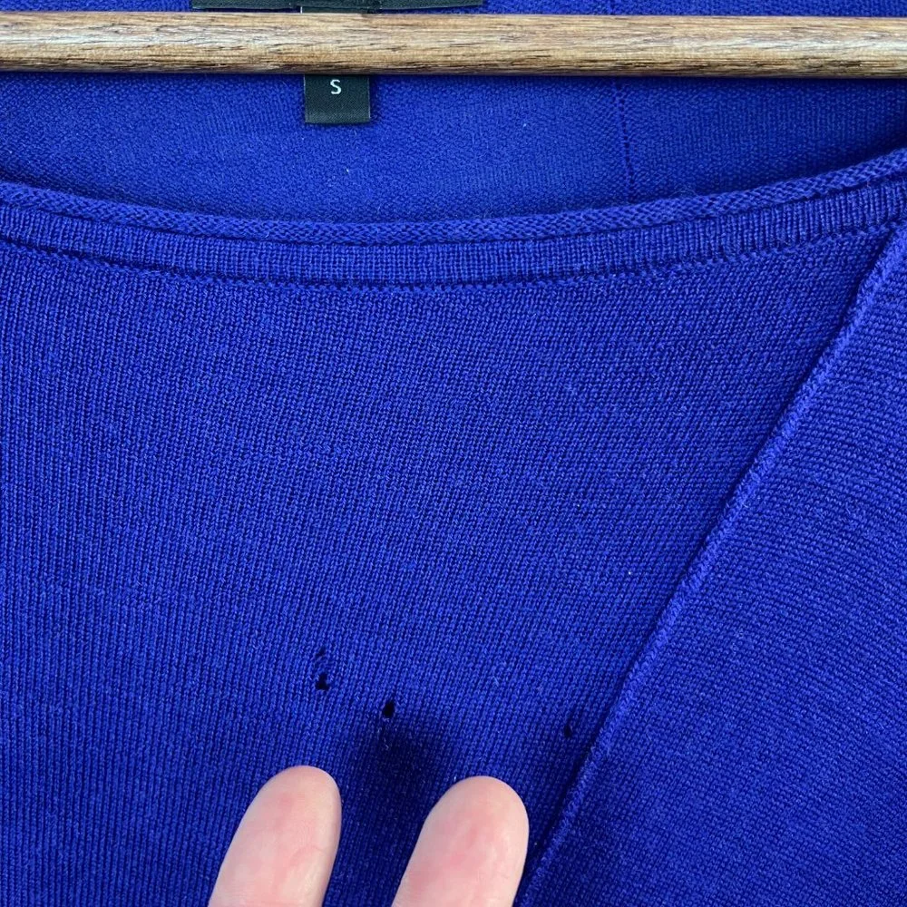Eileen Fisher Sweater Womens Small Purple 100% Merino Wool Lightweight Knit Hole